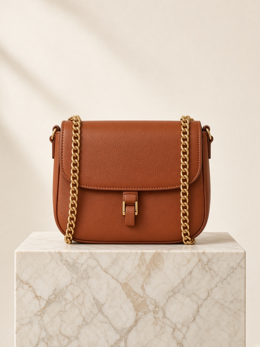 Cognac Chain Shoulder Bag