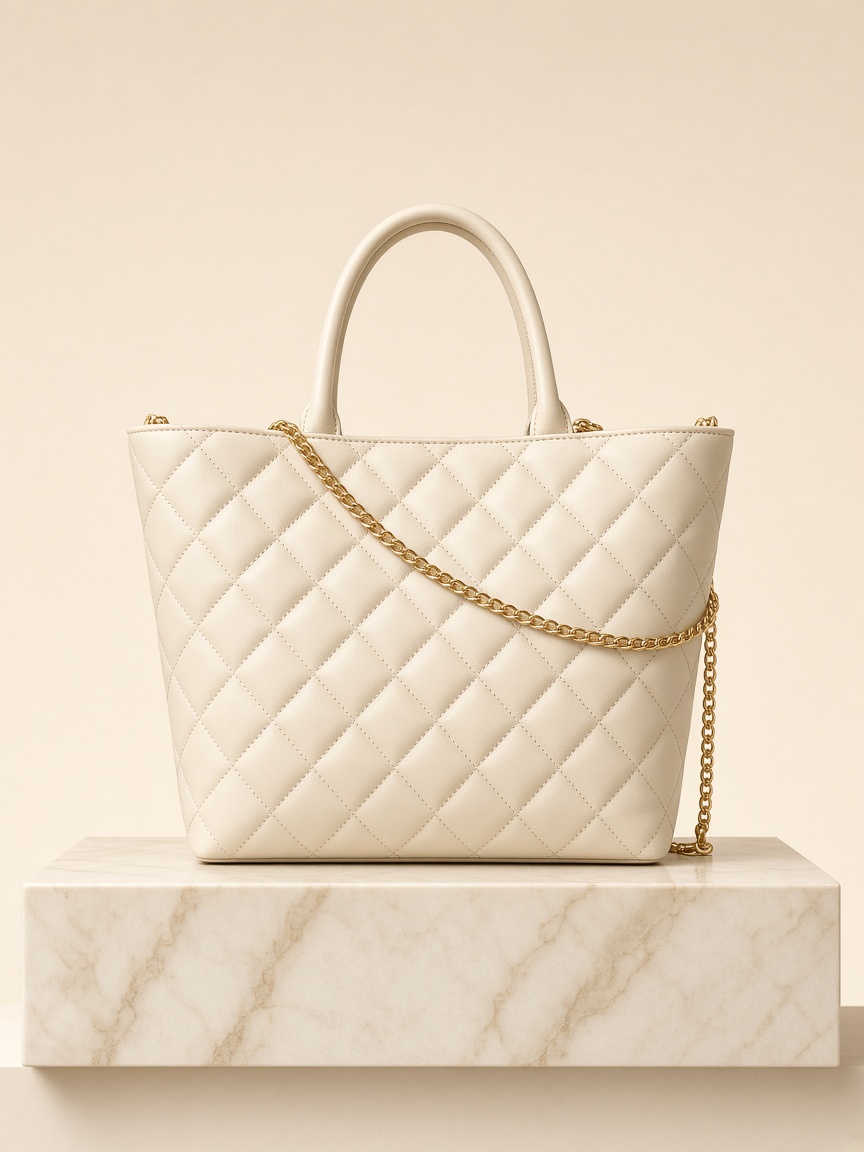 Cream chain tote