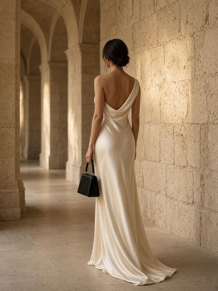 Ivory silk gown in motion